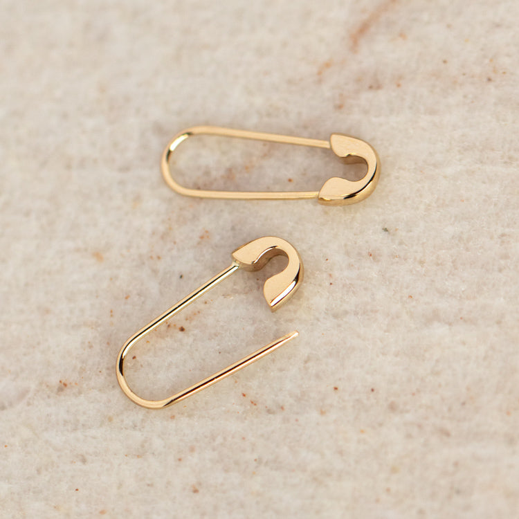 14K YELLOW GOLD LARGE SAFETY PIN EARRINGS | Patty Q's Jewelry Inc